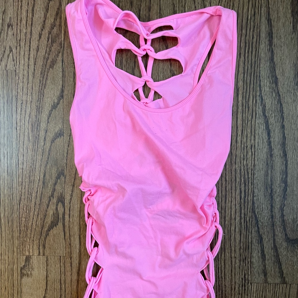 Racerback V Neck Tank/Micro-dress Tie Knot Top Dress Peephole Cutouts - Picture 2 of 6
